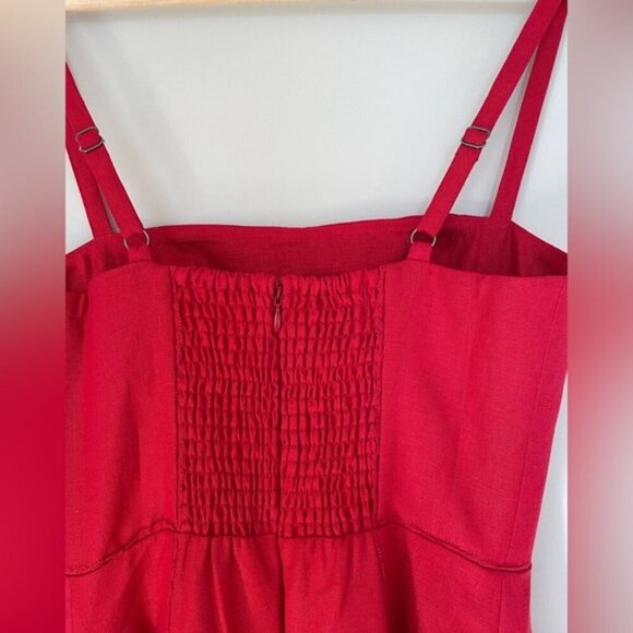 NEW Reformation Katarin Linen Midi Dress Lipstick Red Lace Detail | size 2 - Picture 10 of 12
